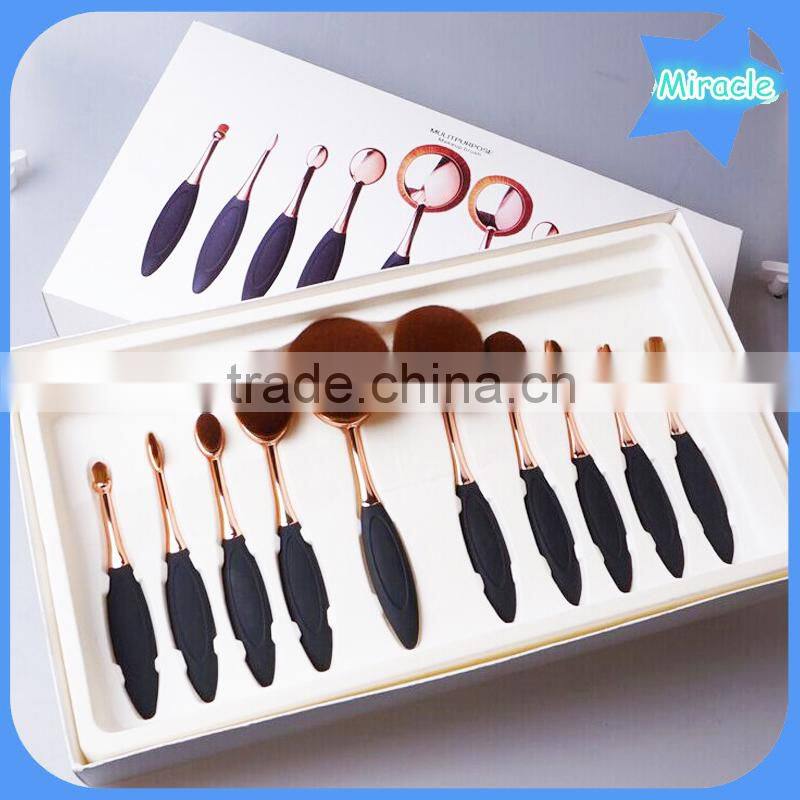 10pcs custom logo multi-purpose rose gold oval mermaid makeup brush set with quality carton box