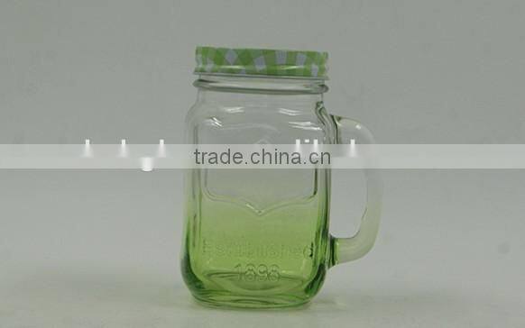 Glass Mason Jar with Mental Lid and Plastic Straws in various color and delicate logo