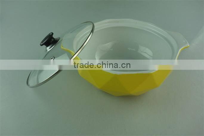 AB grade wholesale stock dimond shape ceramic casserole with glass lid,soup&stock pot