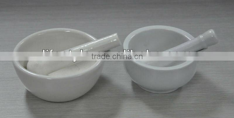 Ceramic mortar and pestle set with set of 2 herb pots
