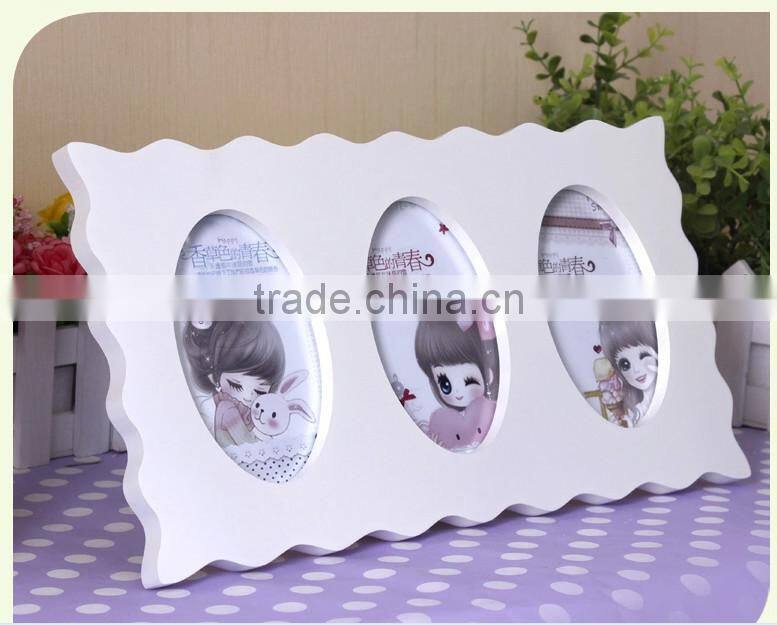 3 round white gift combination wooden photo picture frame
