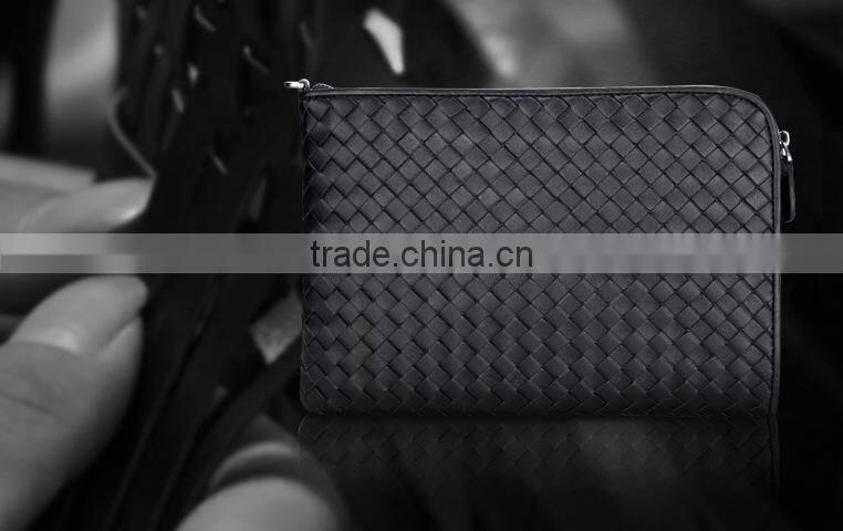 Wholesale High Quality Luxury Business Style Genuine Soft Shipskin Leather Woven Suede Wallet Envelope Bag Men Cltch Handbag