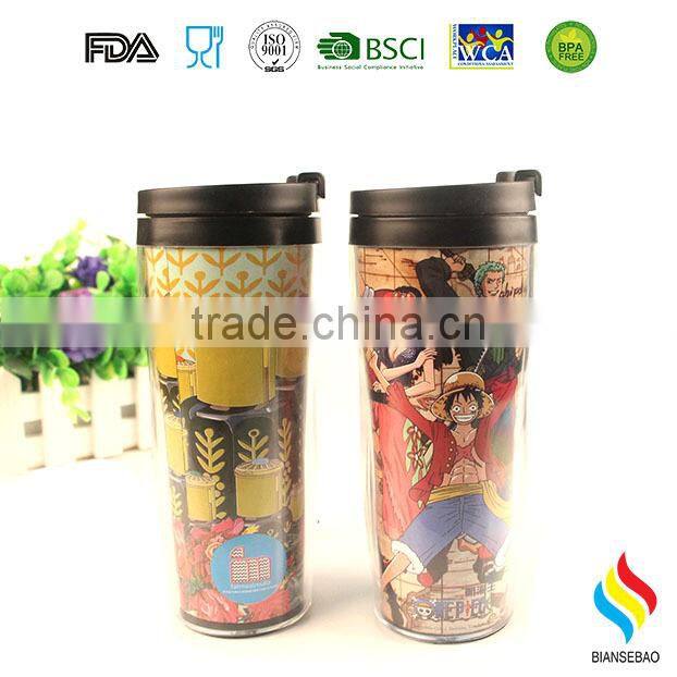 Clear Insulated plastic Tumbler With paper Inserts