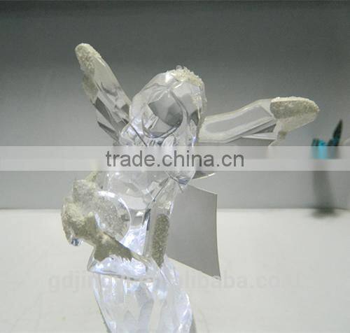 4.5V LED light acrylic snow holding heart angel for Valentines decoration