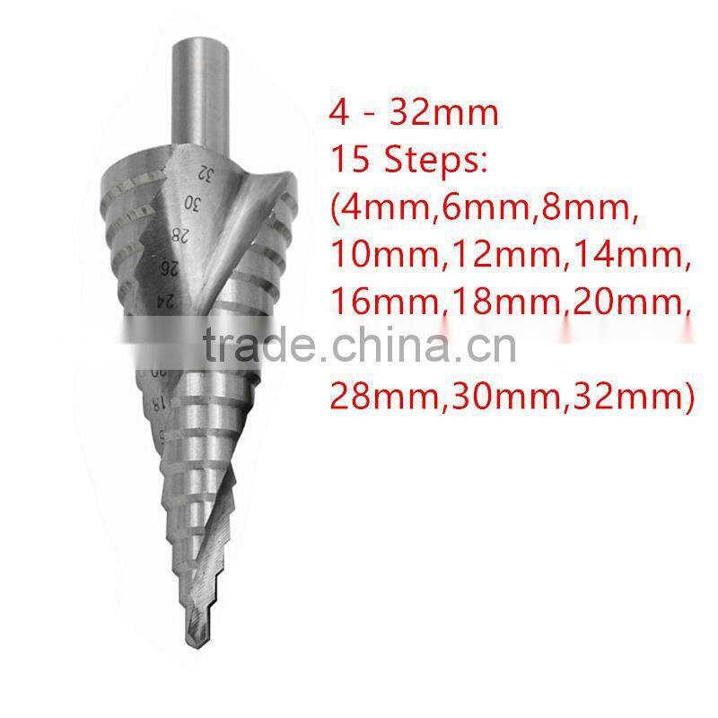 Spiral flute titanium coated hss step drill bit hole cutter core hex shank