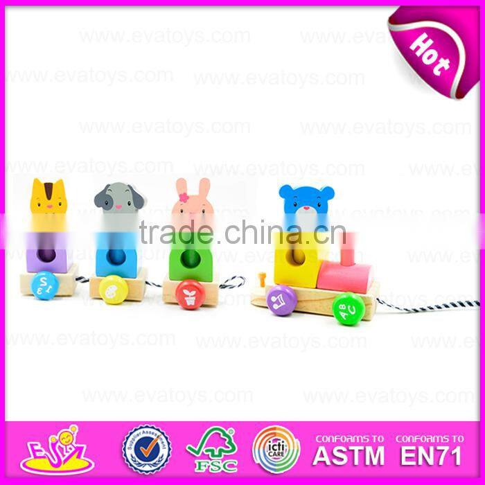 Pull back wooden toy four animals assorted,Wooden Pull Toys Interactive Cartoon Animal Pet Toy W05B112