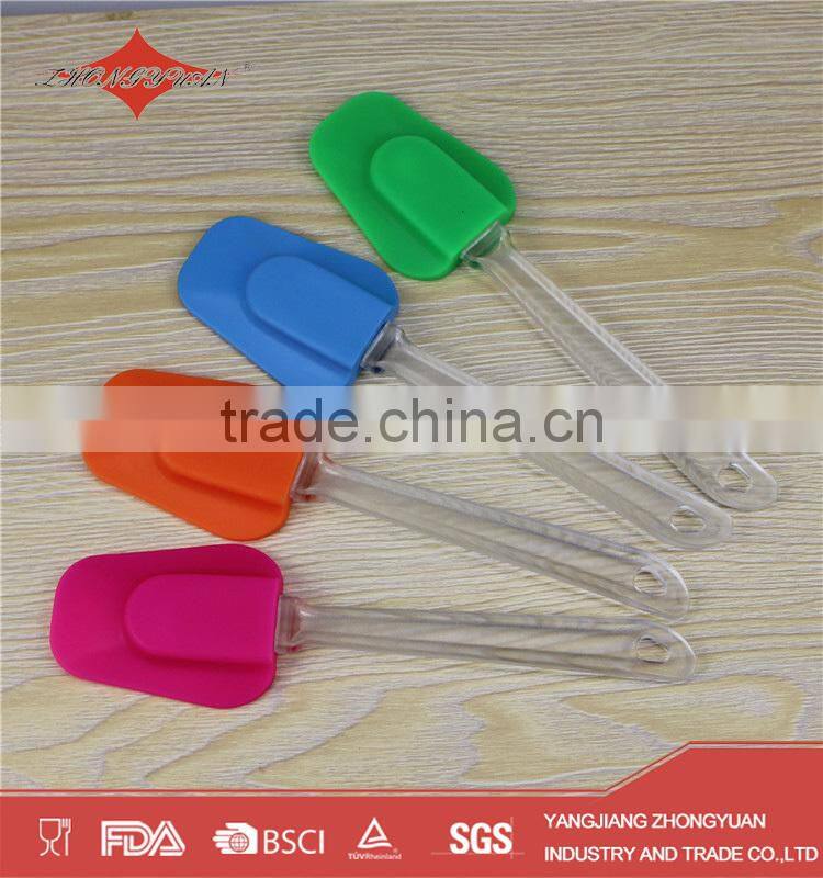 Colorful head design dull polished plastic handle silicone spatula