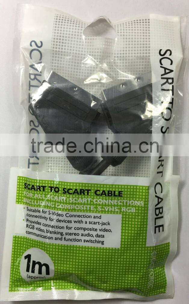 Scart to scart cable for all scart-scart connections including composite, S-VHS, RGB