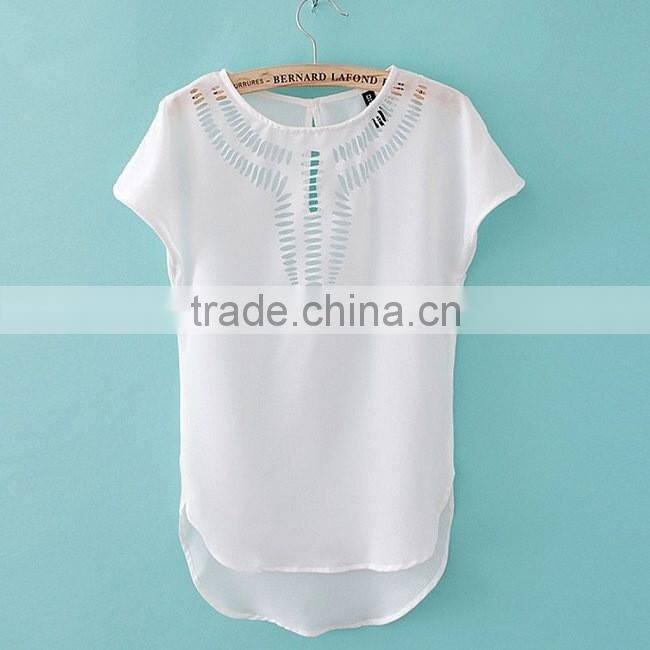 NEW 2015 summer Women's Clothing Blouses Shirts Chiffon Front Hollow Out Vintage Short Batwing Sleeve Shirt Top 6 Colors