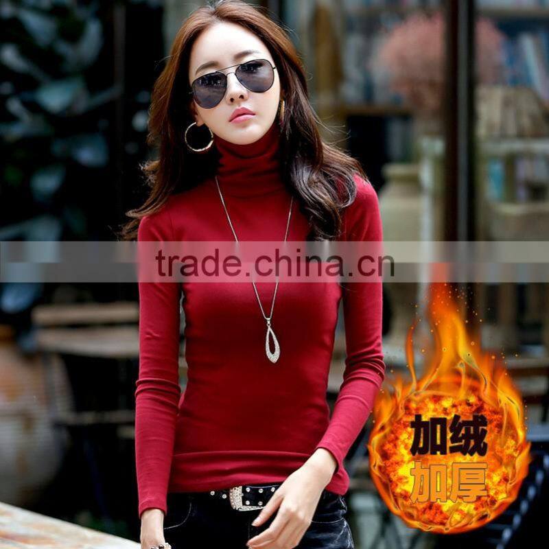 Warm high collar t shirt fashion women's bottoming thick slim long sleeve t shirt