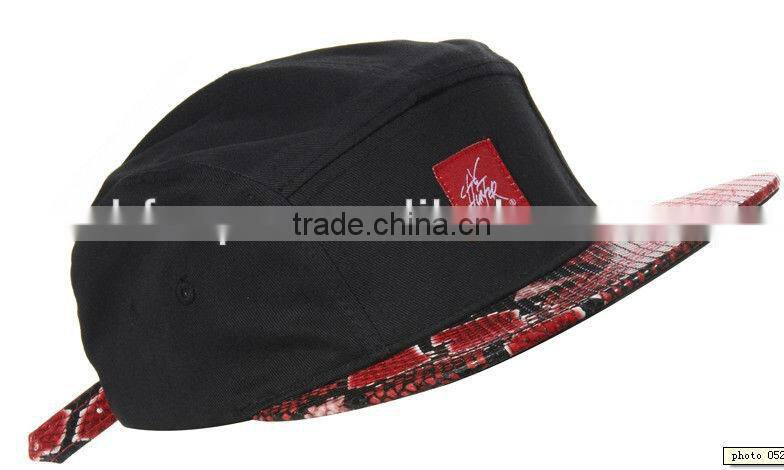 Woven Tag Snake Skin Flat Bill Strap Back 5 Panel Hat