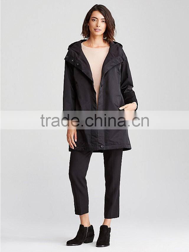 cheap sale solid black women hooded lightweight wind breaker jacket