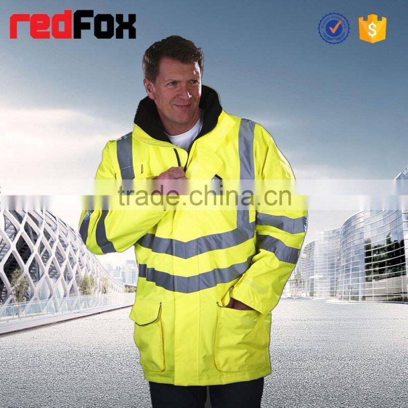 hi vis protective winter safety reflective parka with removable hood