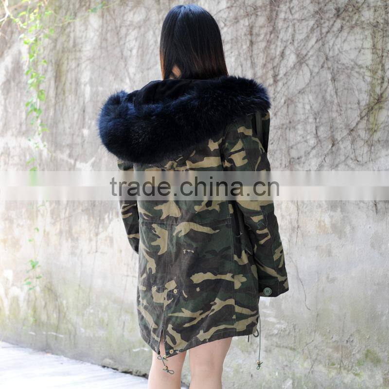 CX-G-P-11 Hot Selling Fur Coat Factory Raccoon Collar Fake Fur Parka Coat