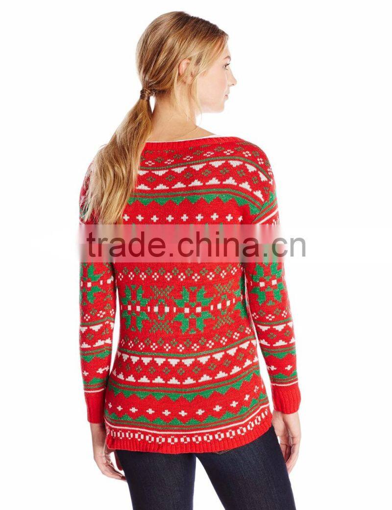 Women Red Sweater Candle Pattern Christmas Sweaters Ladies
