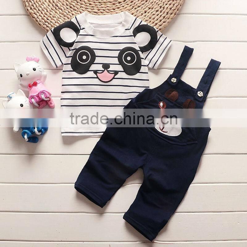2016 New Design Cute Cartoon Bear Pattern Cotton Long Sleeve T-shirt High Qulaity Jeans Baby Boy Clothes 1st Birthday Outfits
