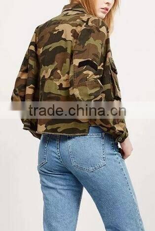 Runwaylover EY1000C Clothing factories in China zip front chest pocket camo print military jacket woman
