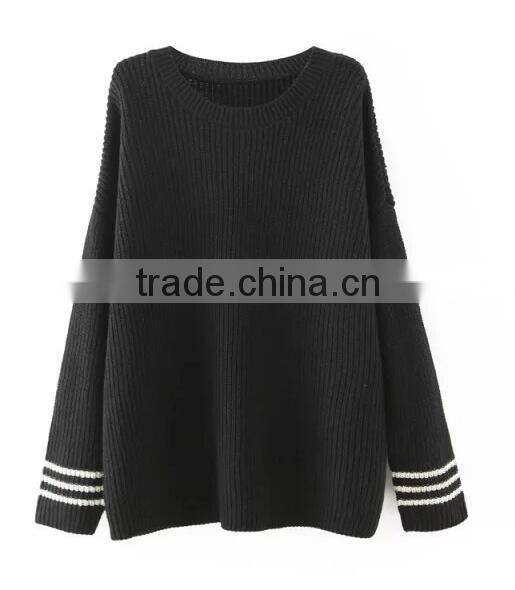 EY0911S 2-color stripe long sleeve pullover sweater for women