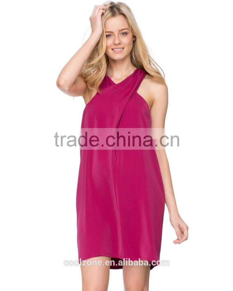 Relaxed fit crossover straps tank dresss with zip fastening on the back
