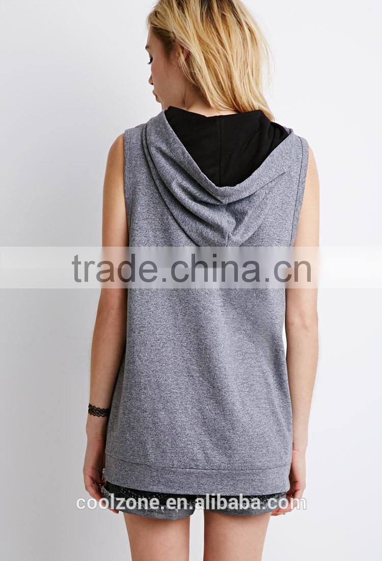 Wholesale fully lined sleeveless women hoodie knit custom hoodies 2015