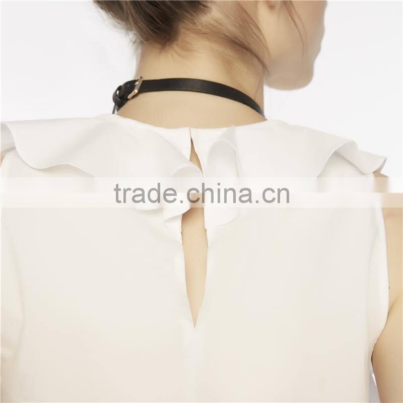Factory direct sales 100% cotton soft white sleeveless ruffled blouse