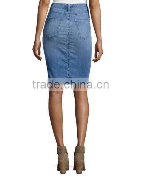 Fashion ladies short skirt designs high waist blue jeans skirt