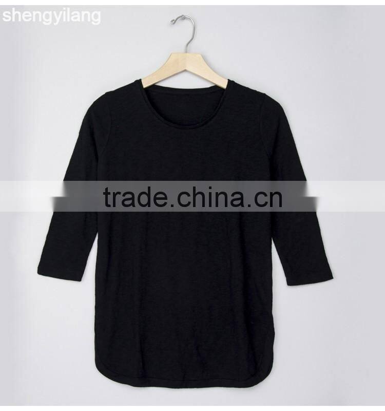Spring new arrival wild solid color seven sleeve t-shirt custom high quality bamboo clothing in guangzhou