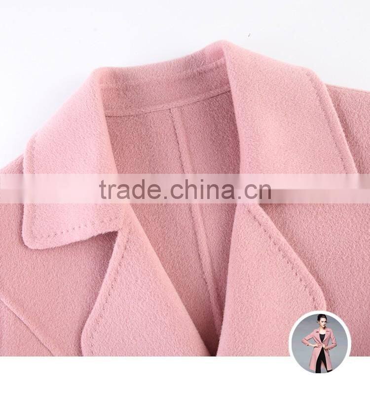 girls Korean Wool double fleece thin fabric midi long luxury coat manufacturer