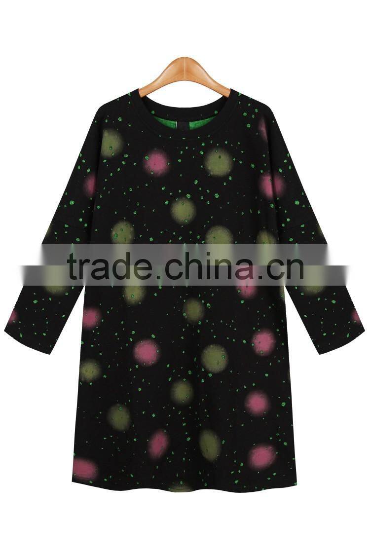 Women's European new style long sleeve printing distressed thick dress