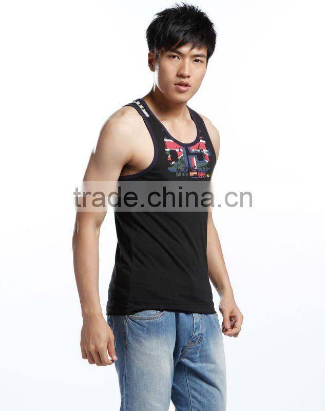 2013 men's cotton/spandex singlet with printing / singlets for men T12722