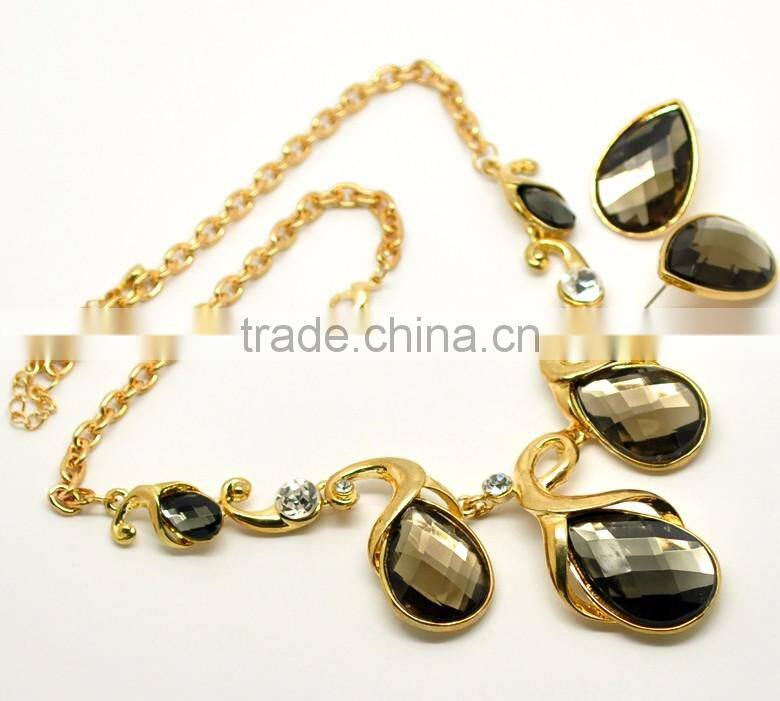 Gorgeous Fashion Rhinestone Drop Crystal Glass Necklace Earring Jewelry Set