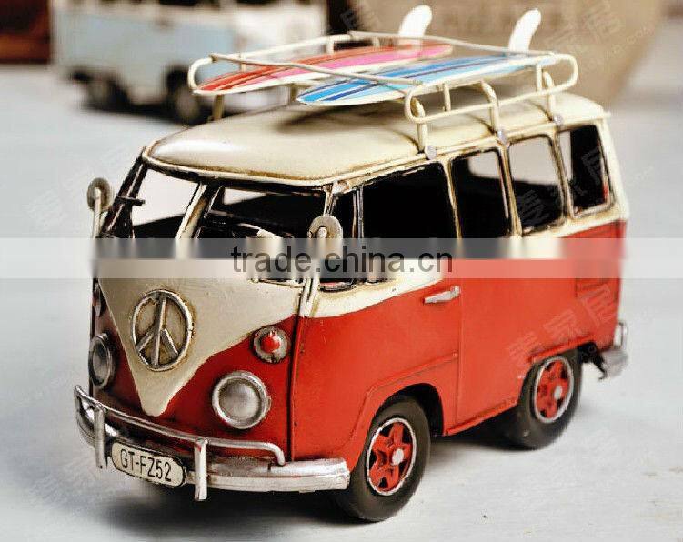 Metal Decoration(Antique Bus Model),Metal Wrought Iron Red Surfboard Medium Bus Model Decorations
