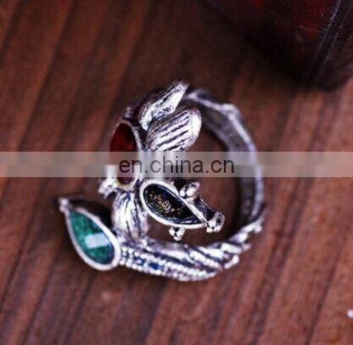 Fashion New Personality Vintage Colorful Gem Leaf Women's Alloy Finger Ring
