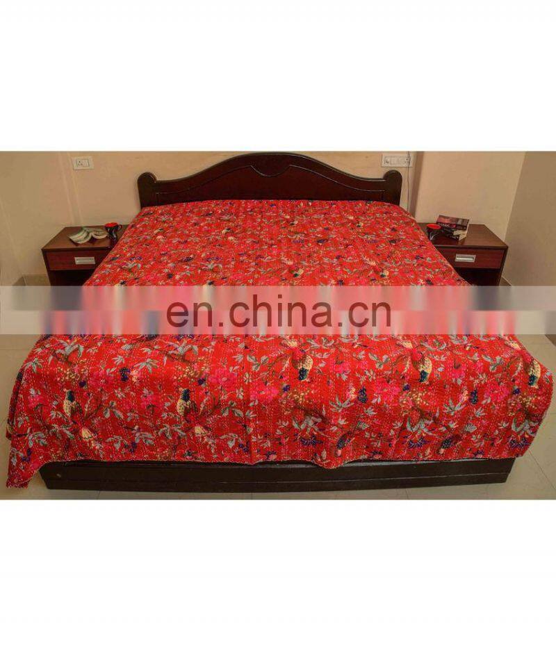 Bird Print Kantha Quilt Bird Of Paradise Cotton Kantha Bed Cover