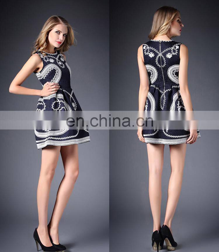 Top sale brand dress elegant lace sleeveless white & black dress