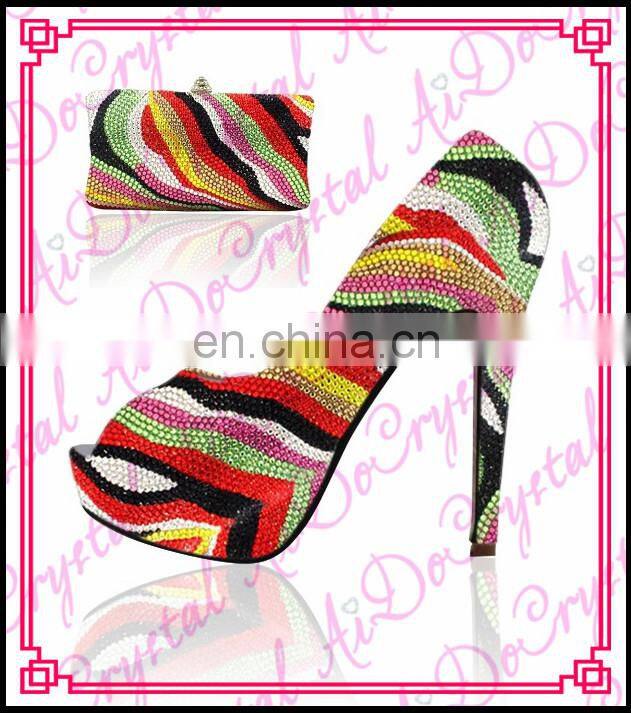 Aidocrystal Colourful high heel pumps stylish platform and peep toe shoes and matching bag for party