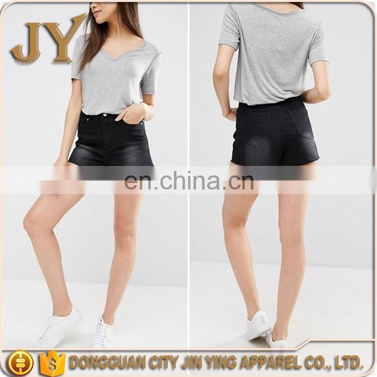 2016 China Factory New Design Washed Black High Waist Raw-cut Hem Shorts Summer Women Pants Clothings