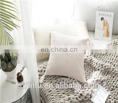 Solid color knit square cushion cover tassel pillowcase