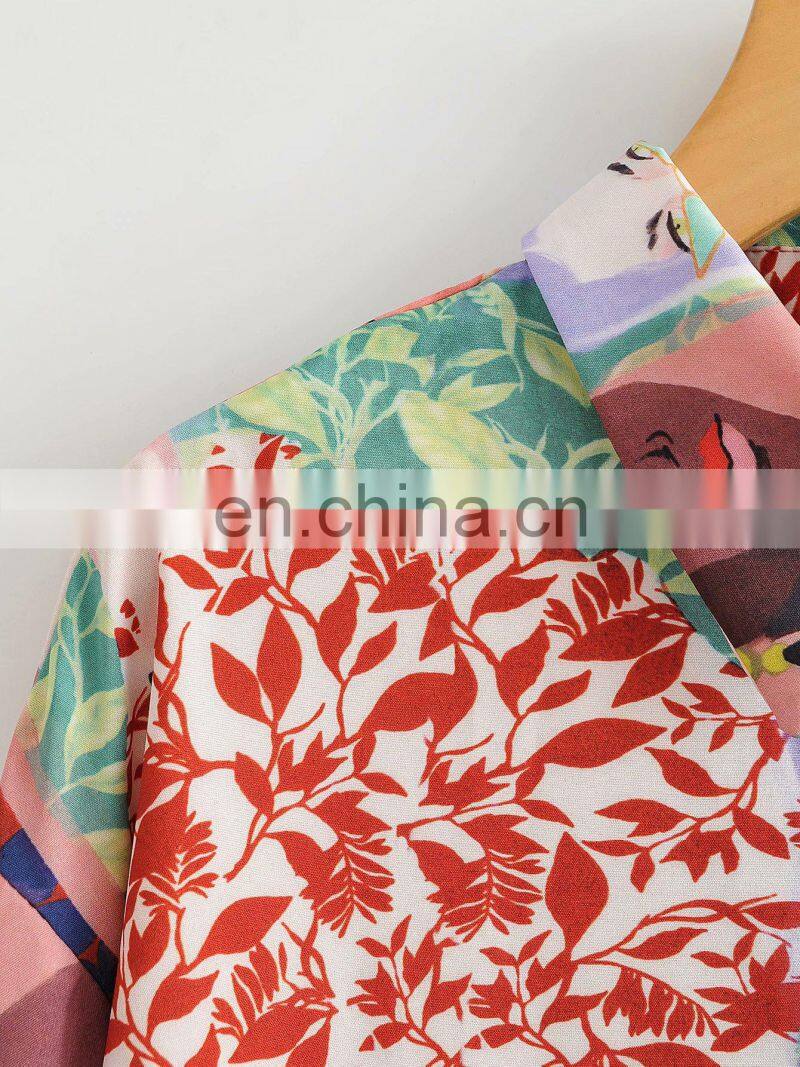 Clothing wholesale custom fashion trend women's casual loose color oil painting beauty printing long-sleeved shirt