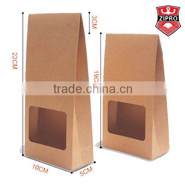 Environmental protection kraft paper shopping bag with clear window and sticker