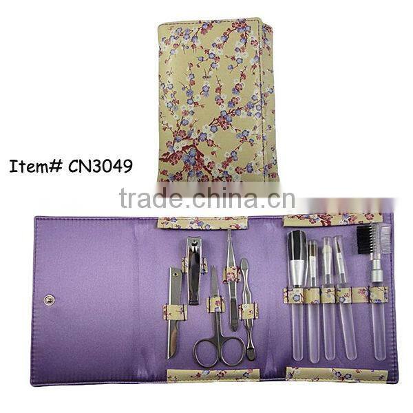 Plum blossom flower printed PU pouch manicure set cosmetic tool