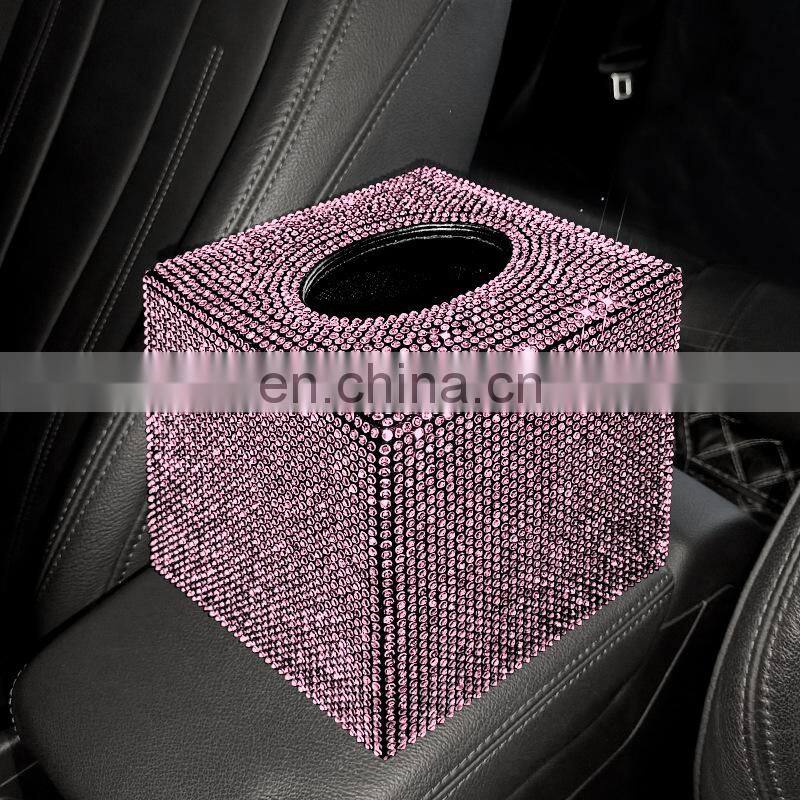 Creative Car Tissue Box Diamond Crystal Auto Tissue Holder Luxury Car Accessories Multifunction Bling Tissue Cover