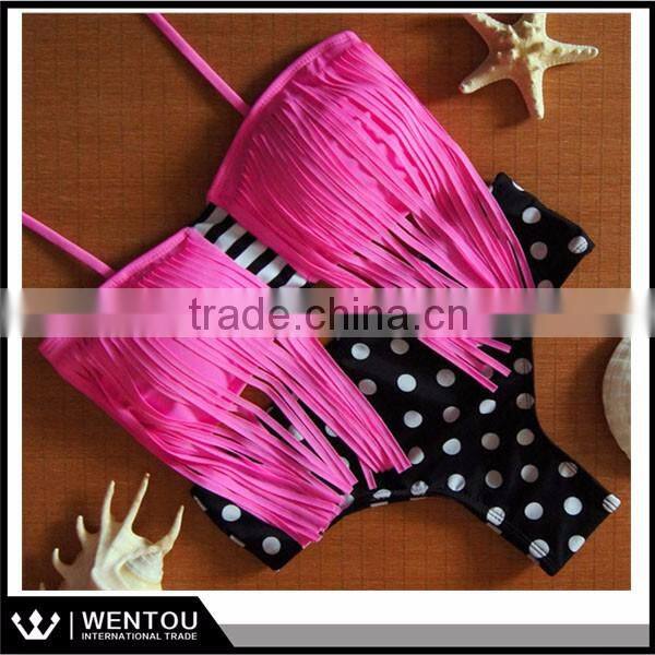 2016 New Women Push-up Padded Bra Tassel Swimsuit Bathing Suit Swimwear Bikini