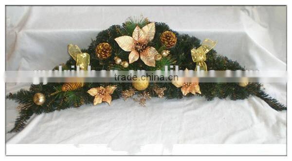 Green PVC Garland with Balls Oranments/Hot Selling 2014 wholesale Flocked christmas garlands wreaths