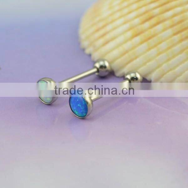medical steel synthetic opal piercings body jewelry round shaped tongue ring