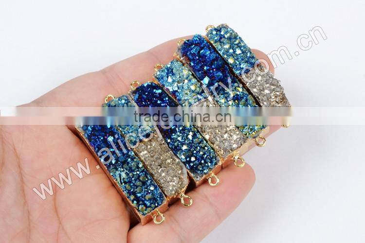 Bicolor titanium druzy bar connector-blue, silbver, green