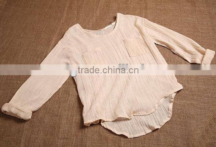 ladies' cotton linen shirt solid color bamboo fabric blouse long sleeve top