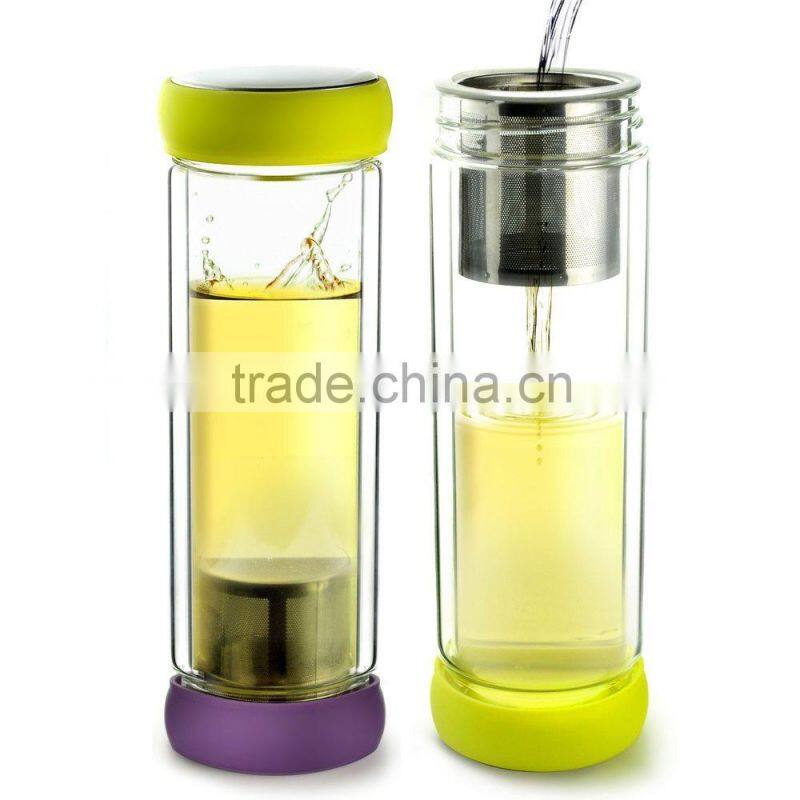 good quality Chinese factory whole double walled glass infuser tea bottle