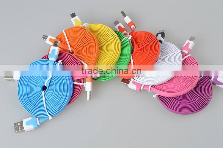 multi-color flat wire micro usb a data charging cable for iphone