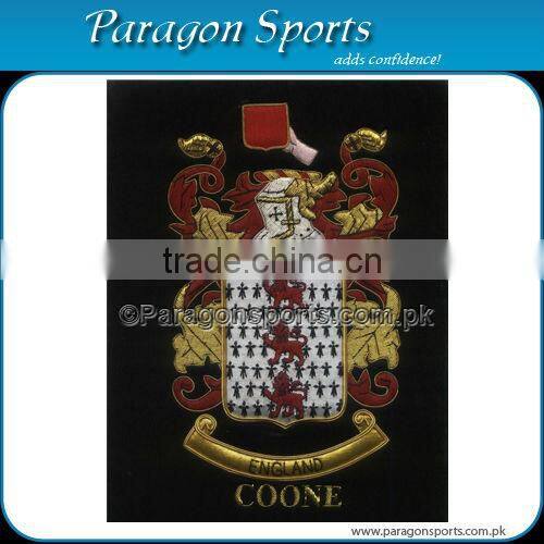 Bullion Wire & Silk Thread Hand Embroidered Family Crest Teeter Badge Emblem